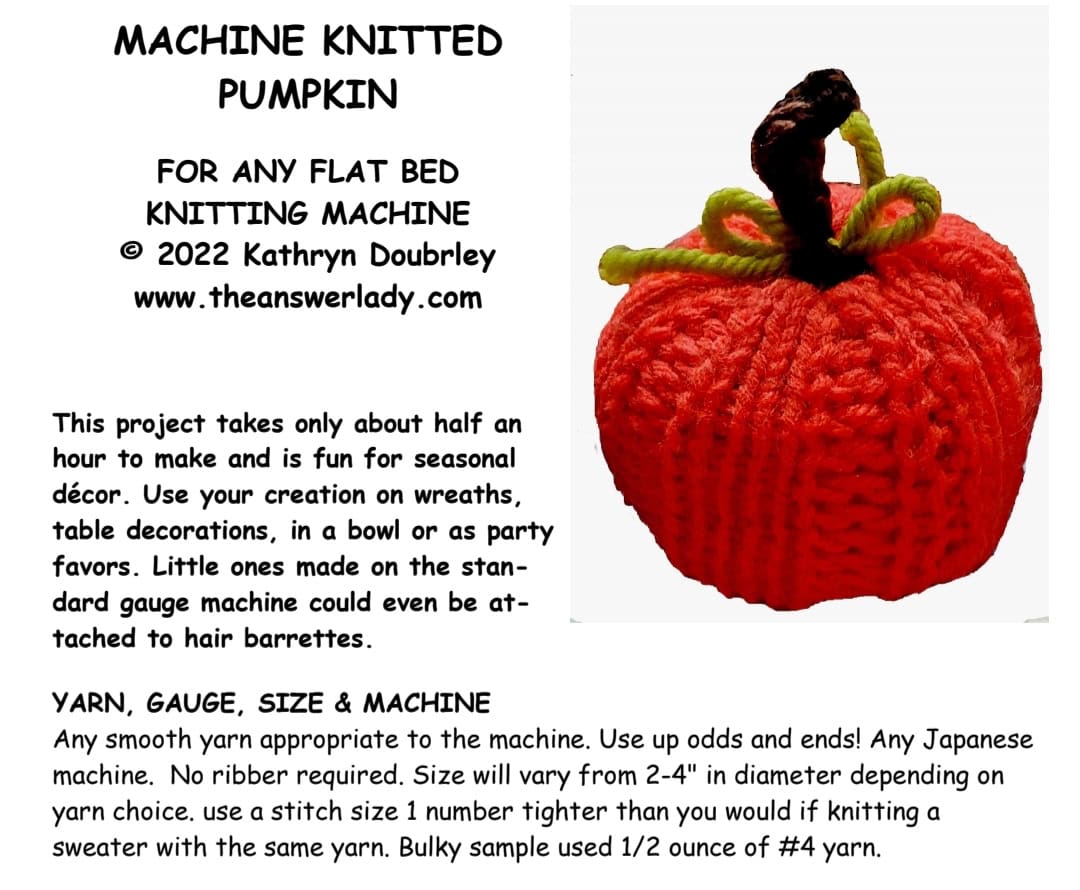 Knitting Machine Pumpkin Kitty Pattern, Knit Pumpkin Pattern, Knit